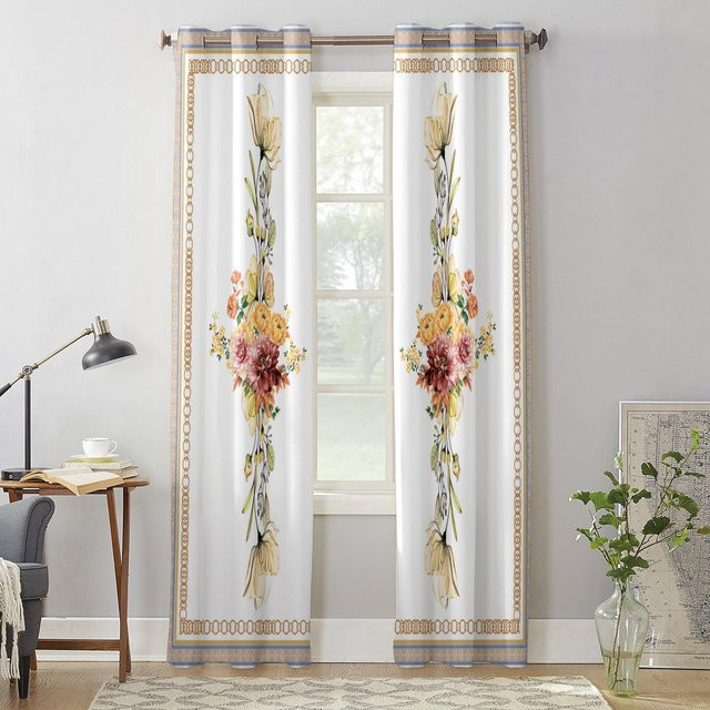 Handbemalter Fenstervorhang von Binchi Outdoor Equipment mit Blumen und Kreisen in Weiß, B/H: 135 x 60 cm - Bild 1