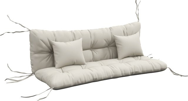 Outsunny 4er-Set Sitzkissen mit geknüpftem Design, wasserabweisend und mit Bindebändern, Farbe: Cremeweiß/Beige, B: 150 cm, H: 10 cm - Bild 1