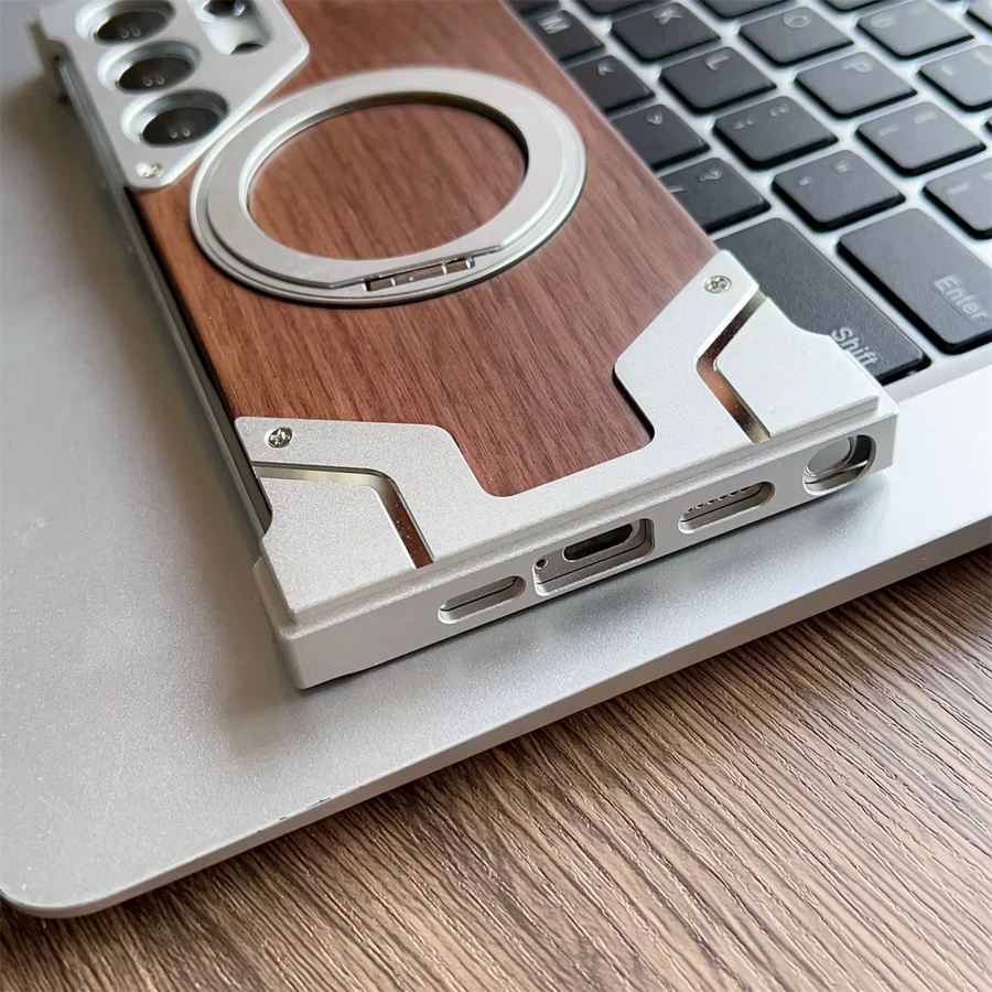 Magnetische Handyhülle aus Holz und Aluminiumlegierung für Samsung Galaxy S23 Ultra, S24 Ultra, S25 Ultra und S26 Ultra mit Magsafe Kompatibilität in Silver und Brown - Bild 5