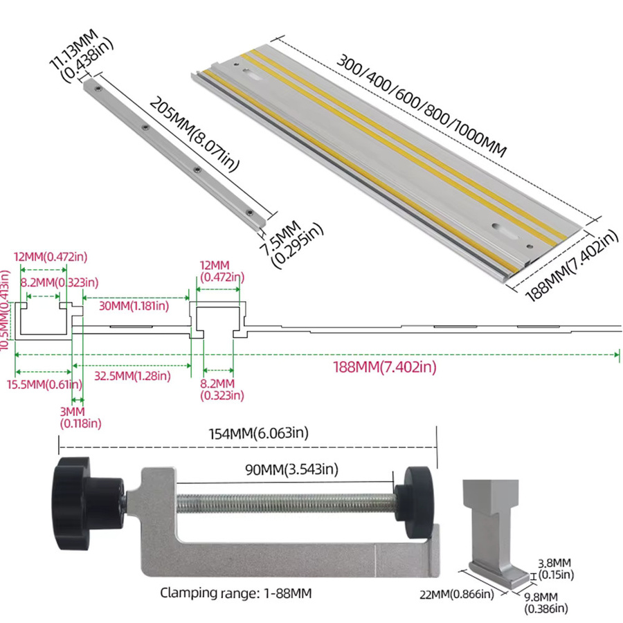 ENJOYWOOD Universelle Verlängerungsschiene als Parallelschiene für Mak und Festool Kreissägen, Farbe: Silber, Länge: 800 mm oder 1400 mm - Bild 4
