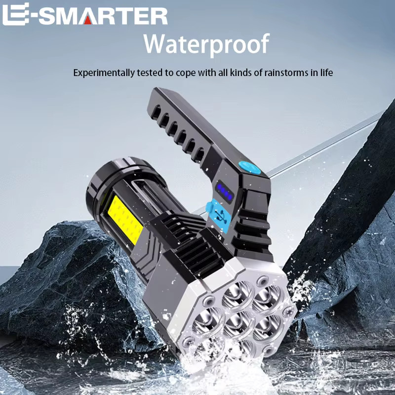 ESMARTER Wiederaufladbare LED-Taschenlampe mit 7 LEDs und COB-Seitenlicht in Schwarz - Bild 4