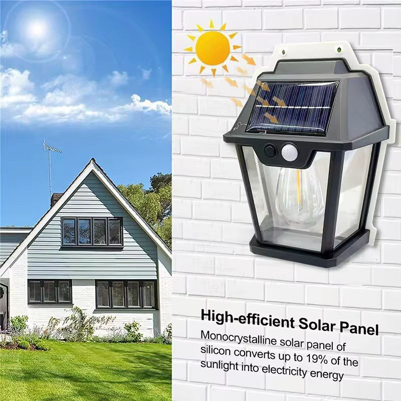 ESMARTER LED Solar Wandlampe mit Filament-Leuchtmittel und Bewegungssensor, Schwarz, Warmweiß - Bild 2