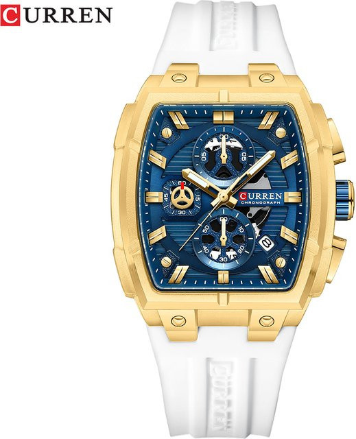 CURREN Armbanduhr Chronograph, Quarz, Kautschuk, Blau, Gold, Herren - Bild 1