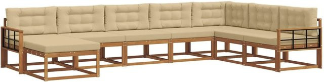 vidaXL Outdoor-Sofagarnitur 8-teilig L-Form aus Akazienholz mit Kissen in Braun und Beige - Bild 1