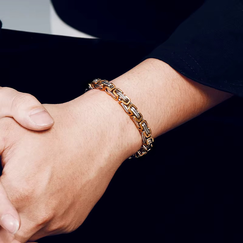 Kalen Armband, Doppel Byzantinische Kette, Edelstahl, Herren - Bild 2