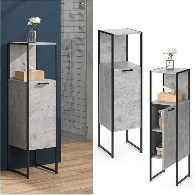Vicco Badschrank Fyrk Beton/Schwarz Midischrank mit 3 Fächern im Loft-Stil, B/T/H: 33 x 59,9 x 120,4 cm - Bild 1