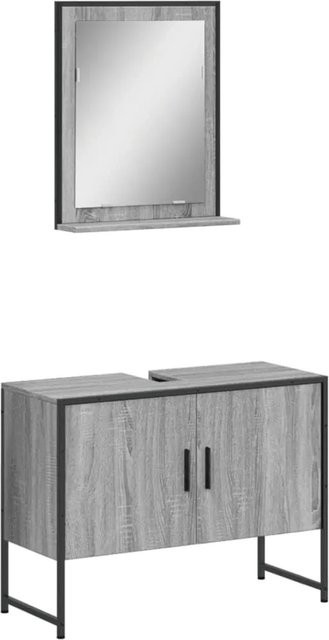 vidaXL 2-teiliges Badmöbel-Set in Grau Sonoma mit Waschbeckenunterschrank und Spiegel aus Holzwerkstoff, Glas und pulverbeschichtetem Stahl, B/T/H: 60,0 x 33,0 x 33,0 cm - Bild 1