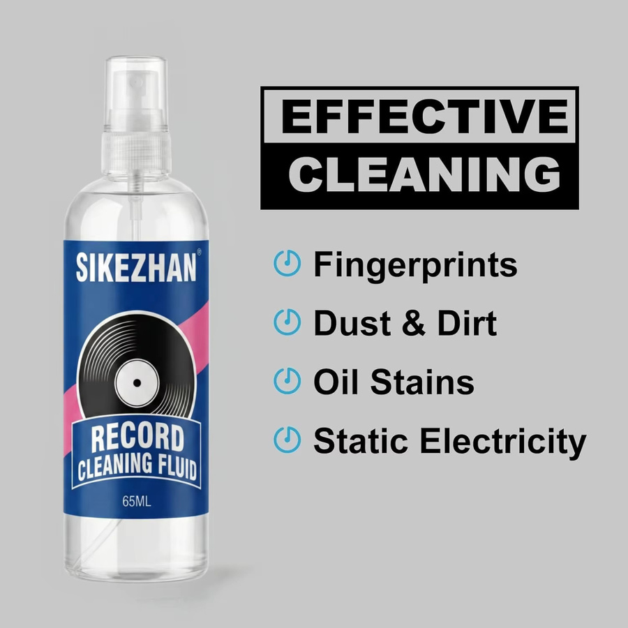 SIKEZHAN Schallplatten-Reinigungsset mit 65ml Spray, antistatischer Samtbürste und Tonabnehmer-Reinigungswerkzeugen - Bild 4