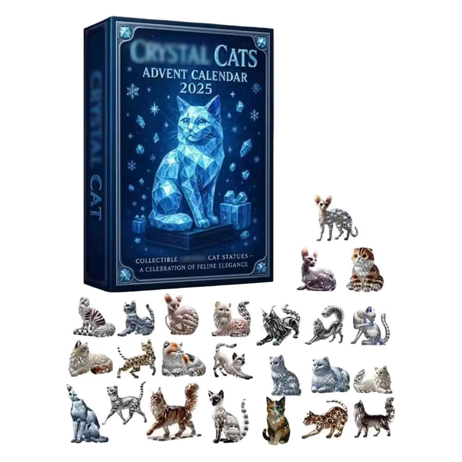 2D-Acryl-Countdown-Kalender mit süßer Katze für Weihnachten 2025, Kristall-Adventskalender mit Timer in Blau - Bild 4
