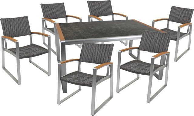 DELUKE Garten-Sitzgruppe EMMY 7-teiliges Gartenmöbel-Set aus Aluminium und Kunststoff in Braun mit Glastisch - Bild 1