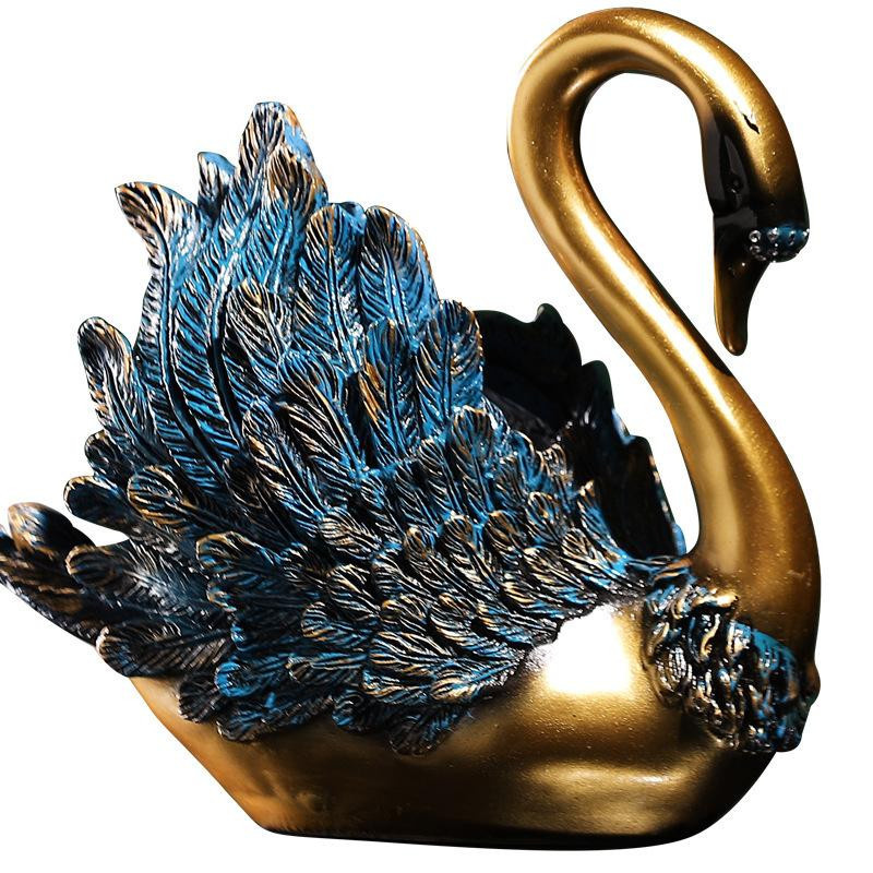 Yiran Furniture Schwan Ornamente Paar in Gold aus Harz zur Dekoration für Wohnzimmer und Eingangsbereich - Bild 3