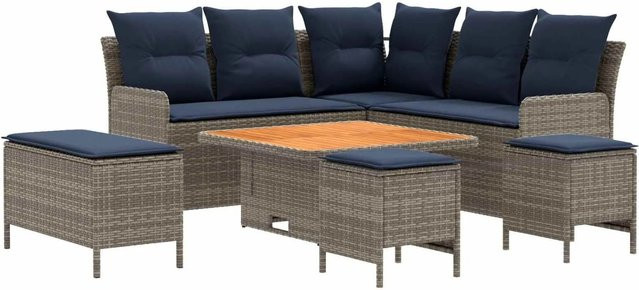 vidaXL Gartenmöbel-Set aus PE-Rattan in L-Form mit 7 Polstern in Grau und Marineblau - Bild 1