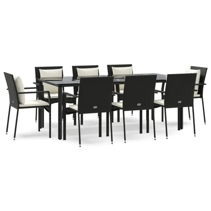 vidaXL 9-teilige Garten-Essgruppe aus Poly Rattan in Schwarz mit Kissen und Tisch aus gehärtetem Glas - Bild 2