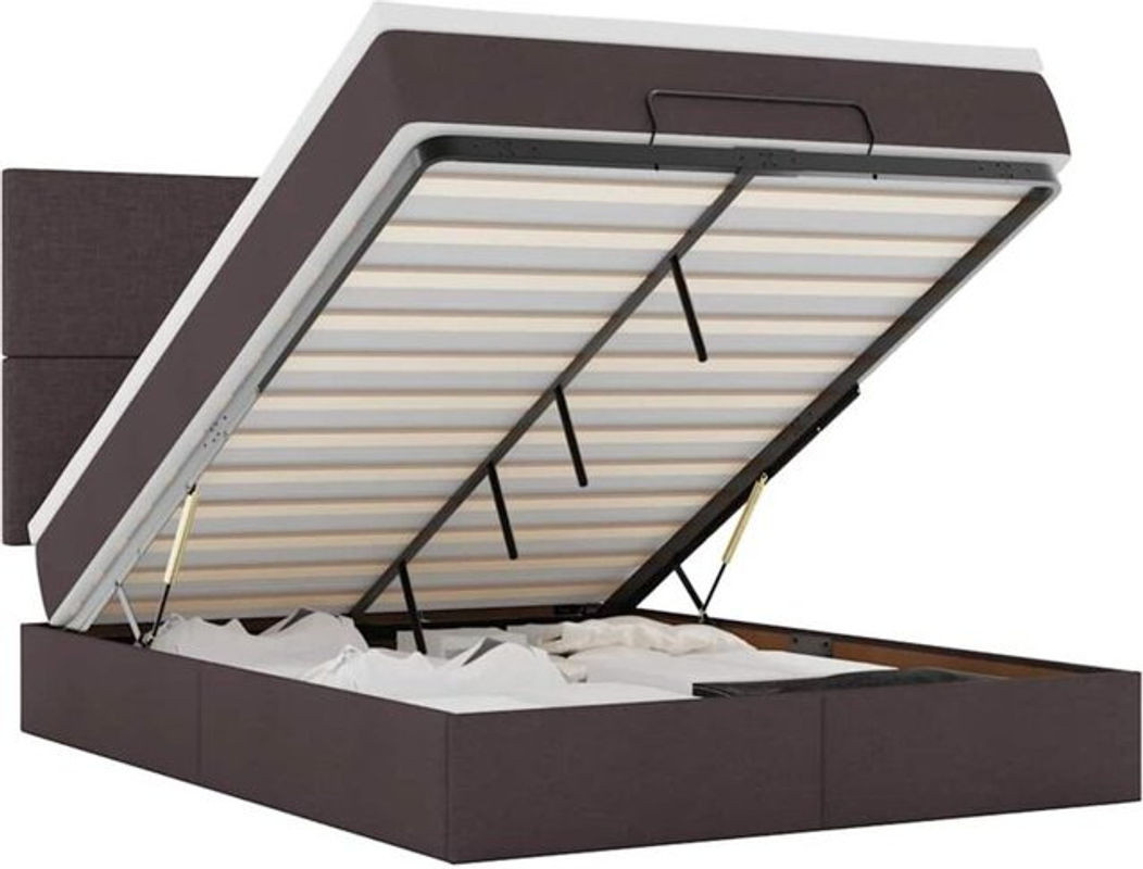 vidaxl Ottoman Polsterbett mit Matratze in Dunkelbraun, Modernes Stoffbett B/T/H: 140 x 190 x 128 cm - Bild 1