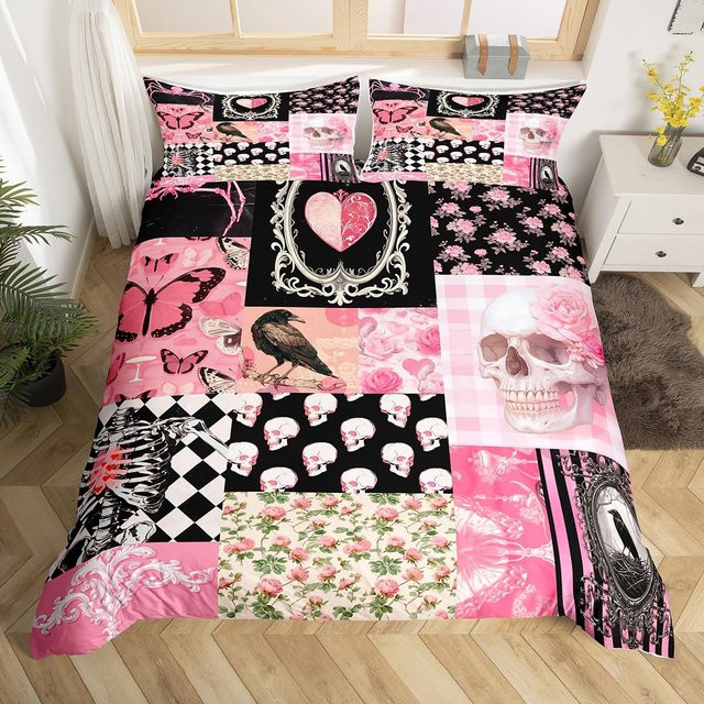 Make-up Bettbezug-Set mit 2 Kissenbezügen und 1 Bettbezug in Pink, modernes Design für Erwachsene, B/H: 135 x 200 cm - Bild 1
