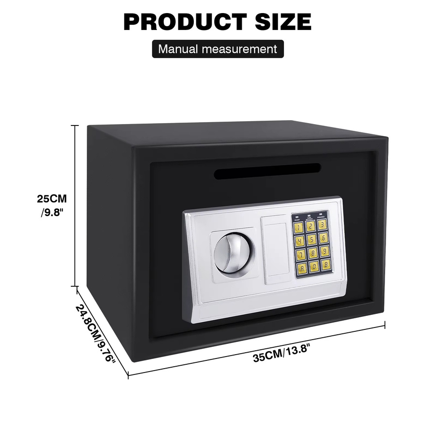 Elektronischer digitaler Safe aus Stahl in Schwarz, feuerfester Sicherheitstresor mit 16L Volumen für Zuhause und Büro, wandmontierbare Sicherheitsbox für Geld und Schmuck, B/H/T: 35,0 x 25,0 x 24,8 cm - Bild 2