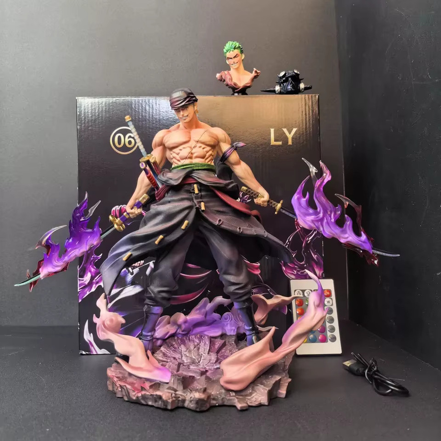 Bandai One Piece Roronoa Zoro 2.0 GK-Statue, mit Magnetischem Doppelkopf-Skulptur, Fernbedienung, LED-Farbwechsel-Basis - Bild 4
