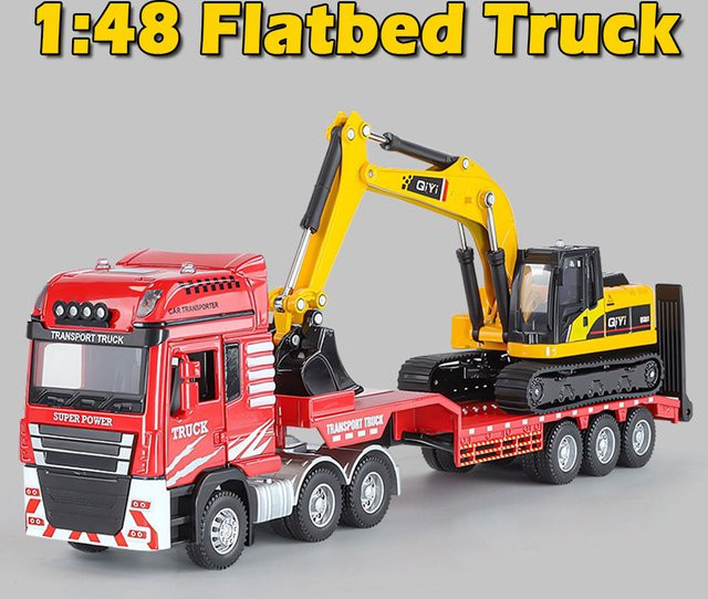 MAKEDA Flachbett-LKW-montierter Bagger, Legierungsmodell, 1:48, mit Licht und Sound - Bild 1
