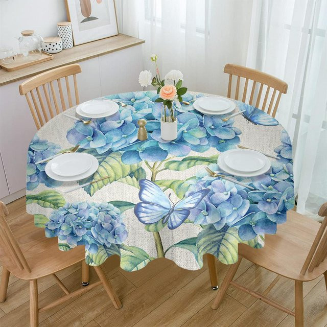 Wasserdichte runde Tischdecke von Your Warm Home mit Sommerblumen und Schmetterlingen in Grau und Blau, 4er-Set - Bild 1