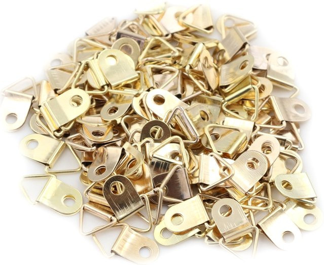 100 Stück goldene D-Ringe aus Messing in Dreiecksform zum Aufhängen von Bildern, Spiegeln und Rahmen - Bild 1
