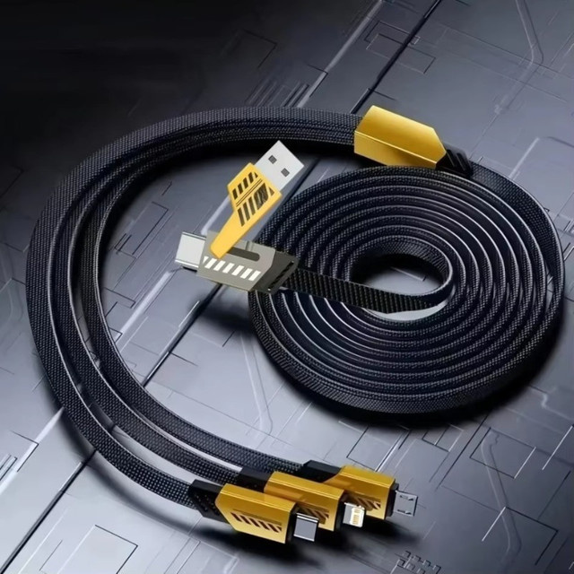 OLOEY 2-in-3 Multi-Port Typ-C Ladekabel mit Nylon-Geflecht in Gelb für iPhone 16, Samsung und Xiaomi - Bild 1