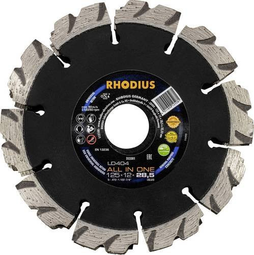 Rhodius TOPline LD404 ALL IN ONE Diamanttrennscheibe für Beton, Durchmesser: 125 mm, B/T/H: 125 x 12,0 x 28,5 x 22,23 mm - Bild 1