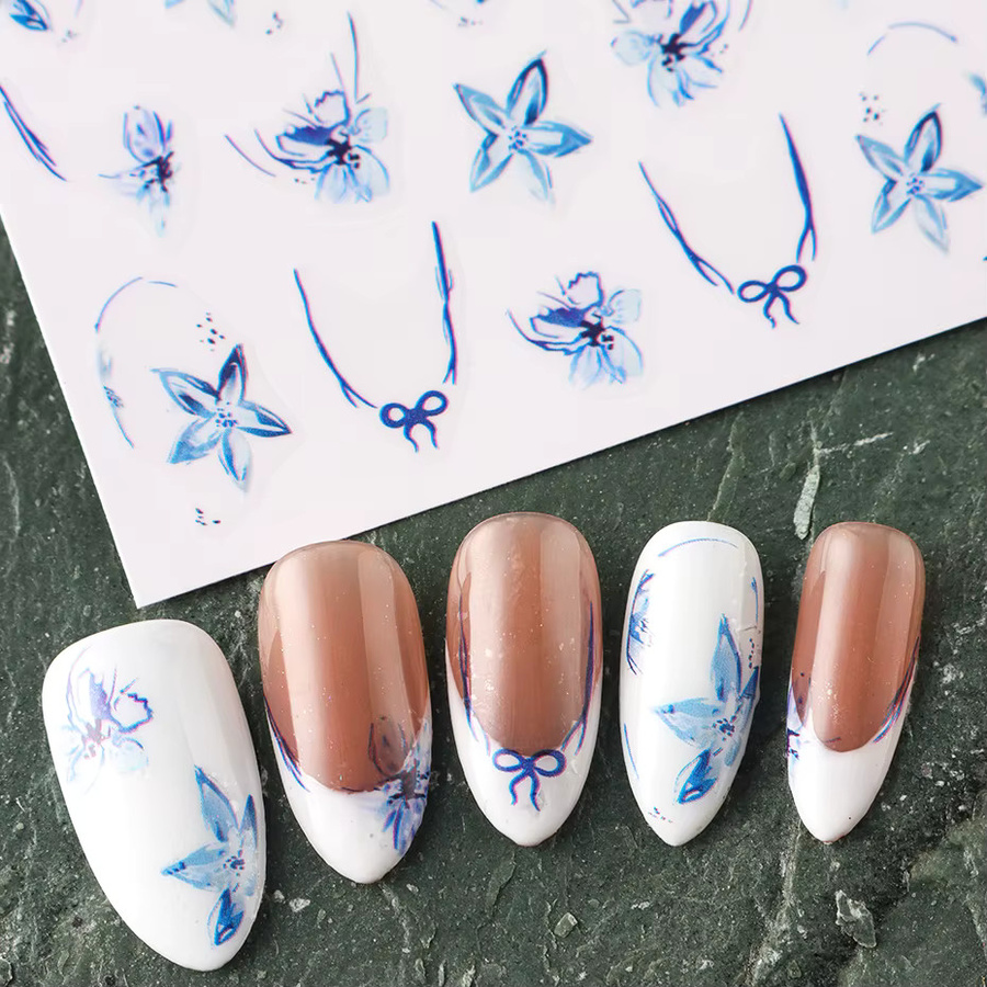 Full Beauty Nagelaufkleber, blaue Lilie, Schleife Design, 3D, glänzend - Bild 2