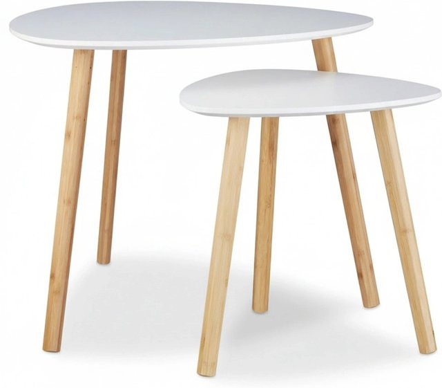 Relaxdays Satztische 2er Set im nordischen Design aus Holz in Weiß und Natur, ineinander stellbar, B/T/H: 60 x 48 x 60 cm und 40 x 40 x 40 cm - Bild 1
