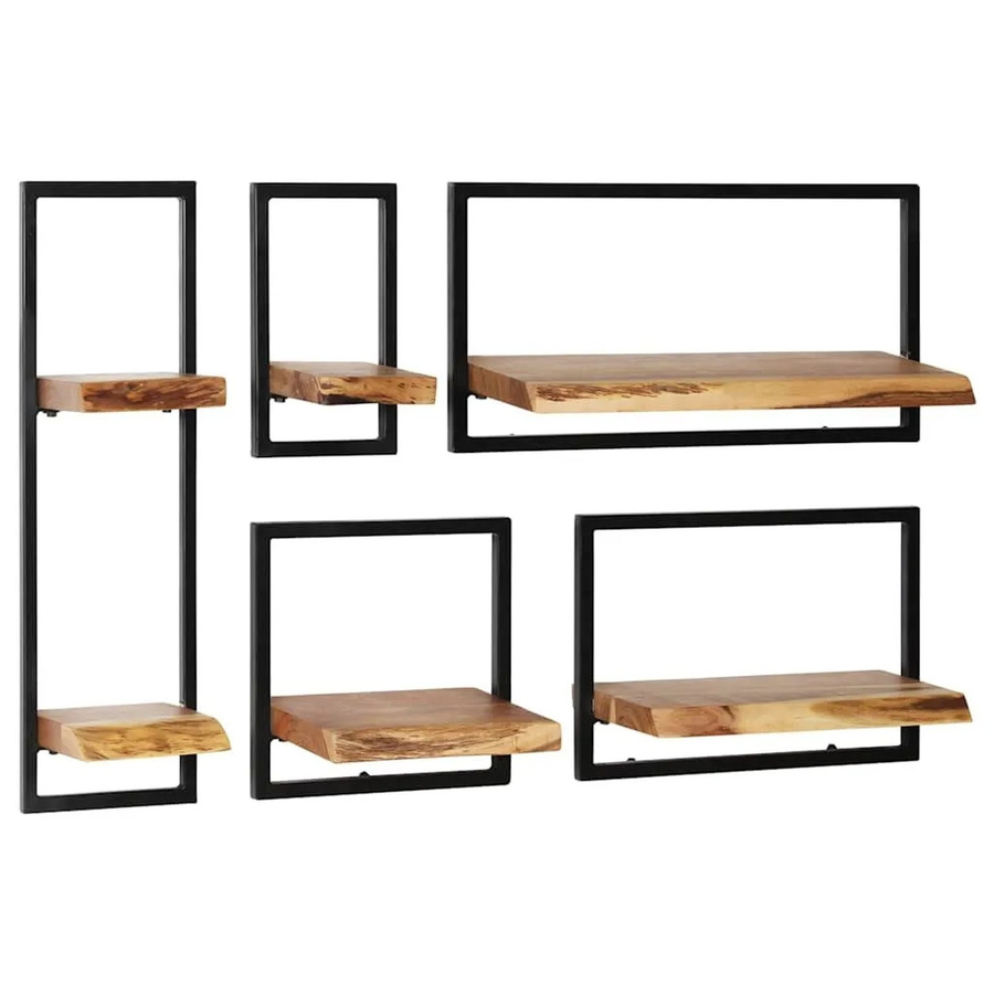 vidaXL Wandregal-Set 5-teilig aus Akazienholz und Stahl in Braun im industriellen Stil - Bild 2