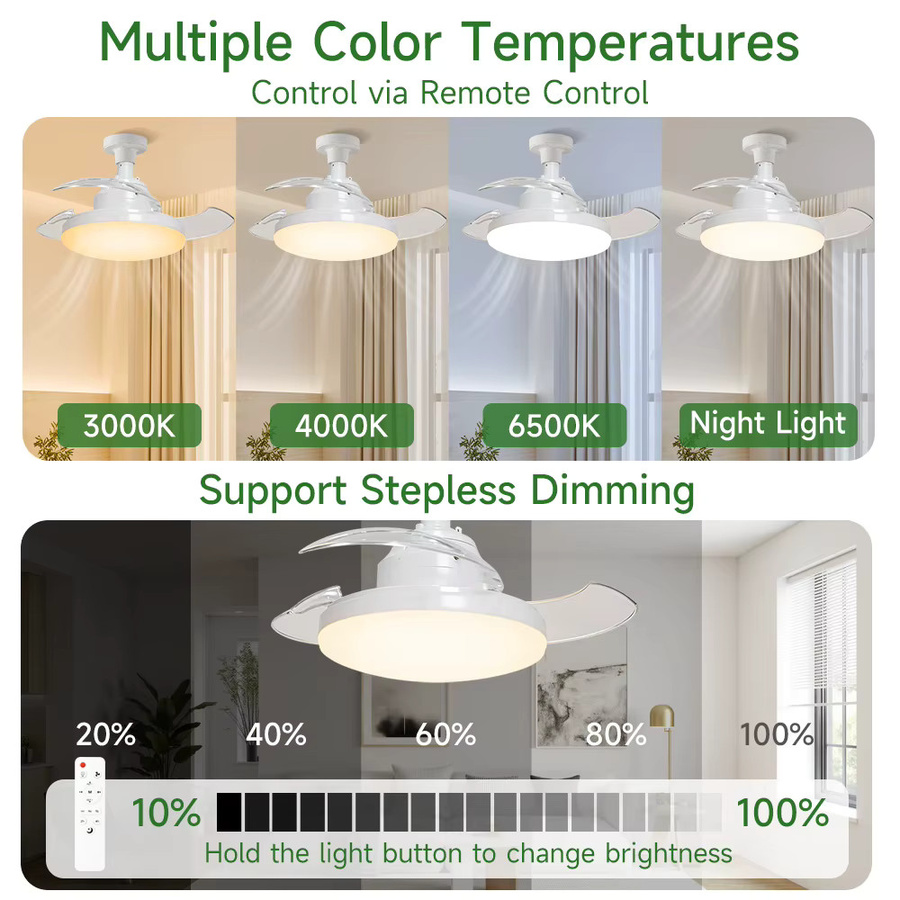 LANGYUE Moderner unsichtbarer Deckenventilator mit LED-Licht und Fernbedienung in Weiß - Bild 3