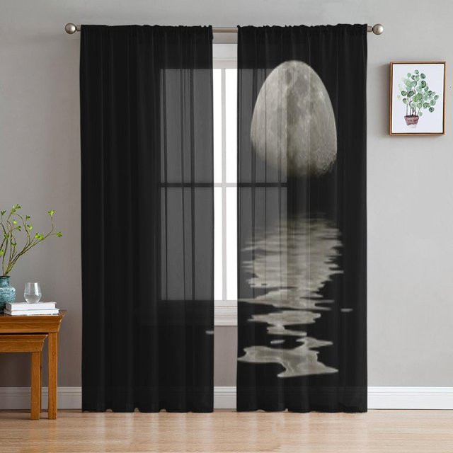 Super Six Chiffon-Vorhang in Grau, transparenter Tüllvorhang für Wohnzimmer, Schlafzimmer und Küche, Breite: 135 cm, Höhe: 114 cm - Bild 1