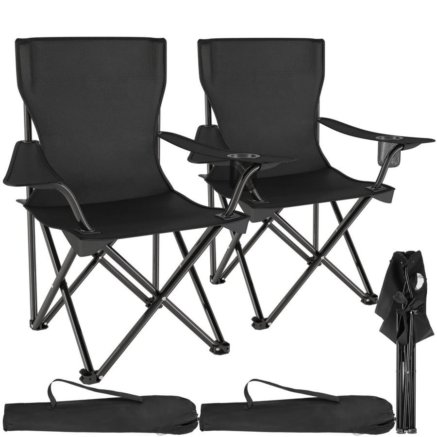 tectake Set Campingstuhl Gil 2er Set Schwarz mit Getränkehalter und Armlehnen, faltbar, Stahl und Polyestergewebe, B/T/H: 80 x 48 x 84,5 cm - Bild 3