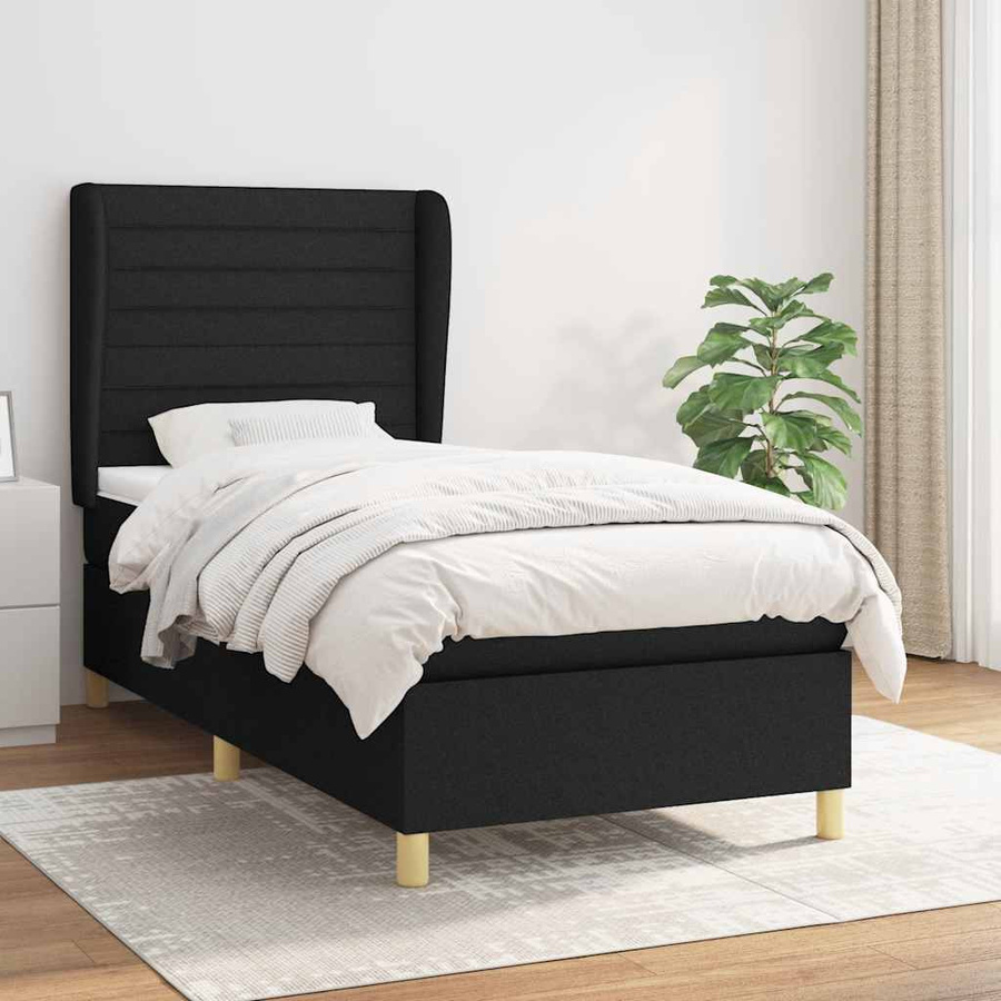 vidaXL Boxspringbett Hybrid mit Matratze und Taschenfederkern, Schwarz, B/T/H: 90 x 200 x 118 cm - Bild 3