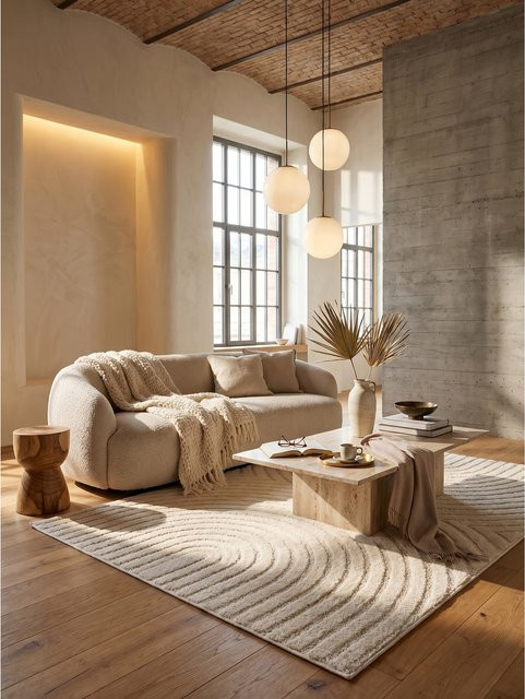 Kadima Design Hochflorteppich Organische Bögen mit 3D-Effekt in Beige, B: 80 cm, L: 150 cm, Waschbar - Bild 1