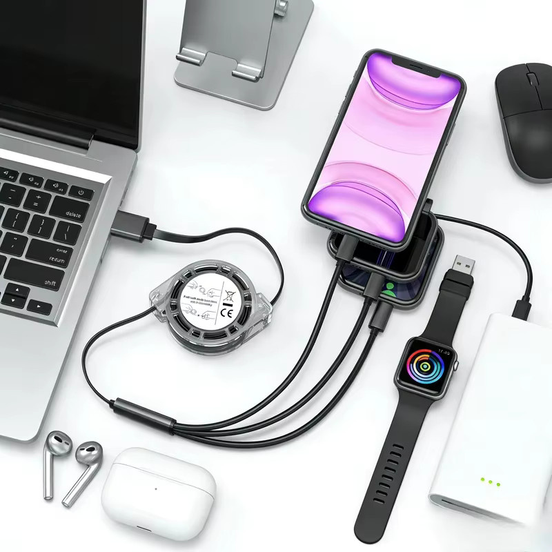 3-in-1 Einziehbares USB-Schnellladekabel Multi-Ladekabel für iPhone Android Typ-C Xiaomi Huawei Samsung in Rot - Bild 4