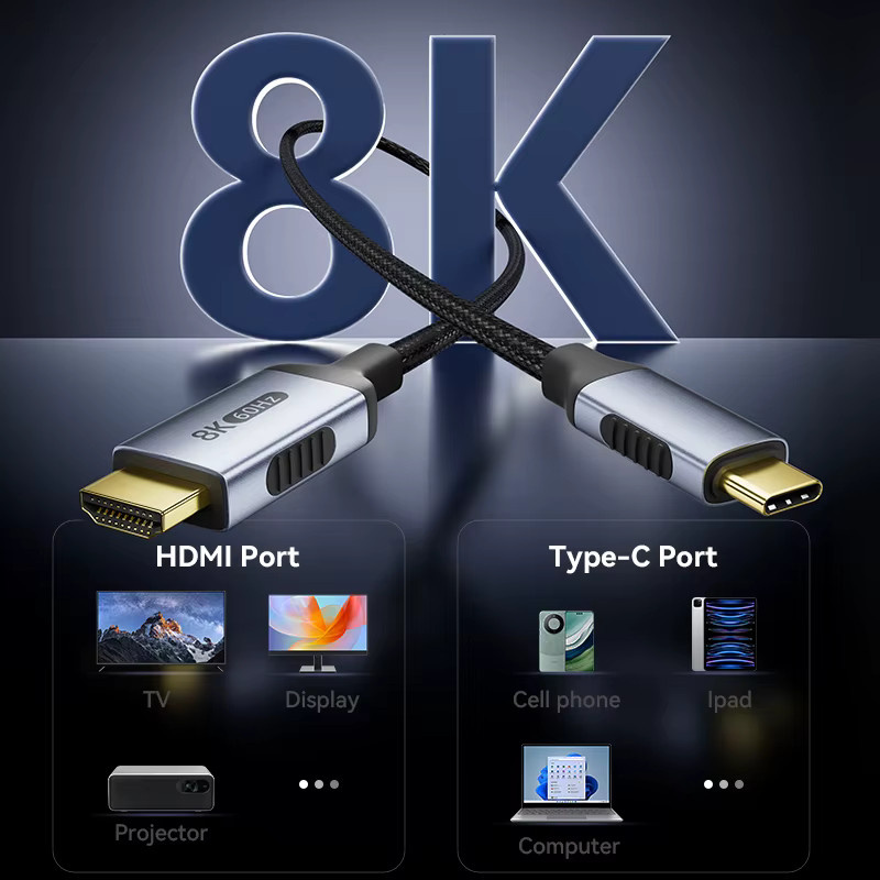 FDBOY USB C auf HDMI 2.1 Kabel für 8K@60Hz und 4K@120Hz, 48Gbps HDR, kompatibel mit Thunderbolt 4/3, iPhone 16/15 Pro Max und Galaxy - Bild 4