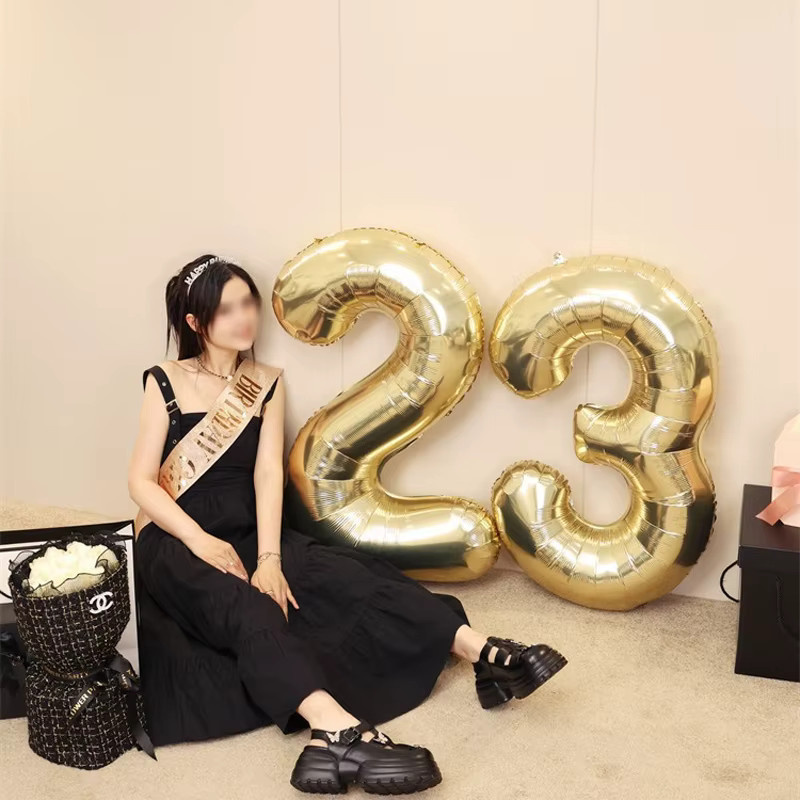 Platin Digital Folienballons in Gold für Party und Geburtstag mit Herz, Stern und Zahlen 0-9, Höhe: 101,6 cm - Bild 2