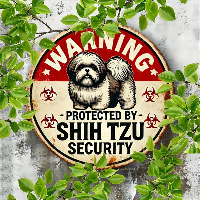Potdemiel Vintage Shih Tzu Sicherheitswarnschild aus Metall in Mehrfarbig, Durchmesser: 20 cm - Bild 1
