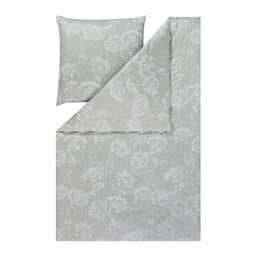Estella Mako Jersey Bettwäsche Anja Khaki mit Gräsern und Blütendolden, Set bestehend aus Bettbezug und Kissenbezug, Farbe: Grün, B/H: 135 x 200 cm, Kissen: 80 x 80 cm - Bild 1
