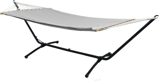 AMANKA Hängematte aus Baumwolle in Grau mit schwarzem Stahlgestell, Breite: 120 cm, Länge: 200 cm, Höhe: 310 cm - Bild 1
