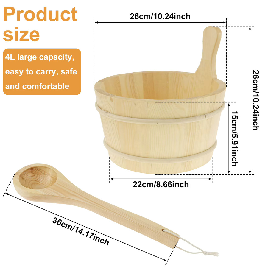 Willstar Sauna-Eimer und Schöpfkelle-Set aus Holz, 4 l, Naturholz, Braun/Gelb - Bild 2