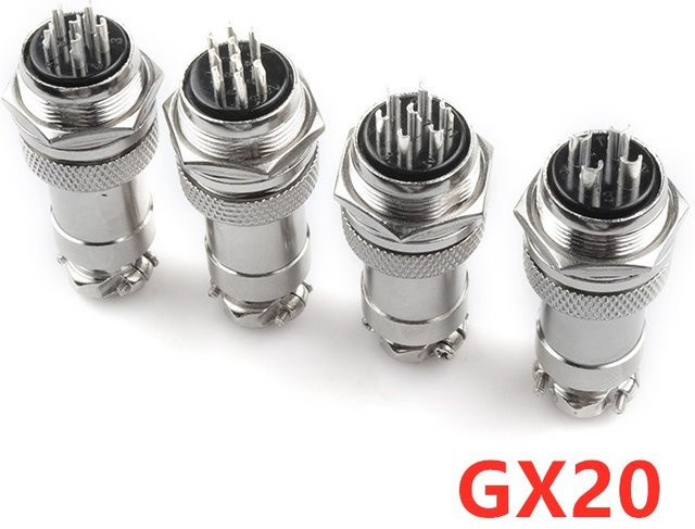 GX20 Luftfahrt Stecker Set mit Buchse und Kappe, 20mm Rundstecker aus Metall, Farbe: Silber - Bild 1