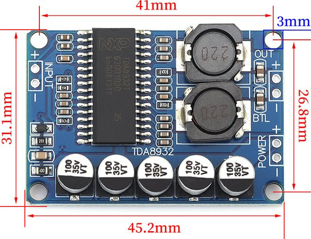 Javino TDA8932 Digitales Leistungsverstärker-Board-Modul 35W Mono-Audioverstärker in Blau - Bild 1