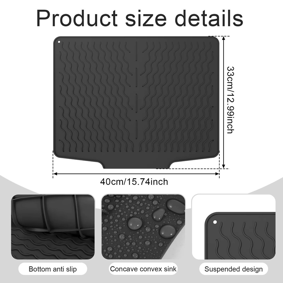 Willstar Silikon-Abtropfmatte in Schwarz, hitzebeständige und rutschfeste Abtropfunterlage für Geschirr und Utensilien, Breite: 40,0 cm - Bild 5