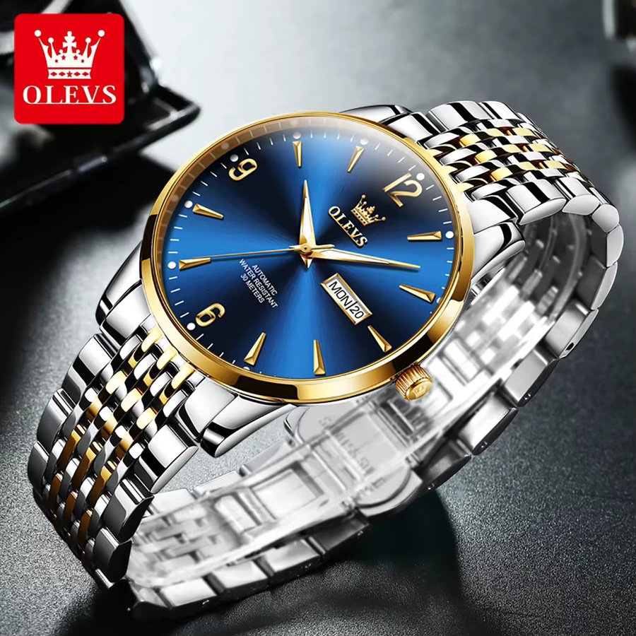 OLEVS Armbanduhr Automatik, Edelstahl, Bicolor, Dual-Kalender, Herren - Bild 3