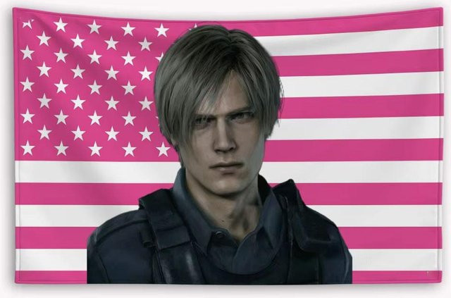 Sika Tapestry Leon Kennedy Rosa Amerikanische Flagge Wandteppich aus Polyester, Breite: 150 cm, Höhe: 100 cm - Bild 1