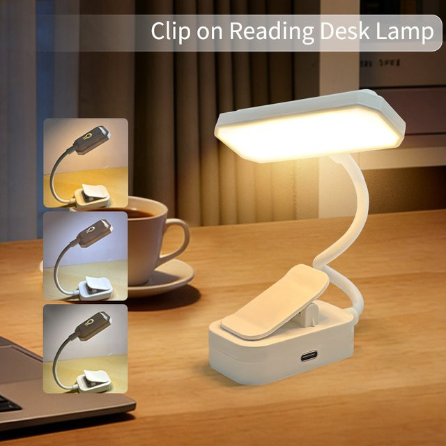 GGBEE USB-aufladbare LED-Clip-On Buchlampe in Weiß mit Touch-Steuerung und 3 Lichtfarben - Bild 1