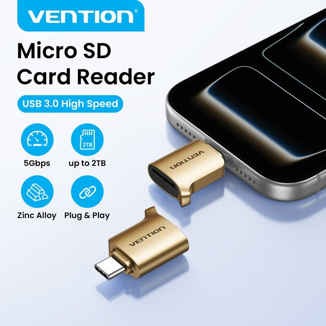 Vention USB-C Micro-SD-Kartenleser USB 3.0 TF-Karten-OTG-Adapter für iPhone 15-17 Pro, iPad und Android bis zu 2TB - Bild 1