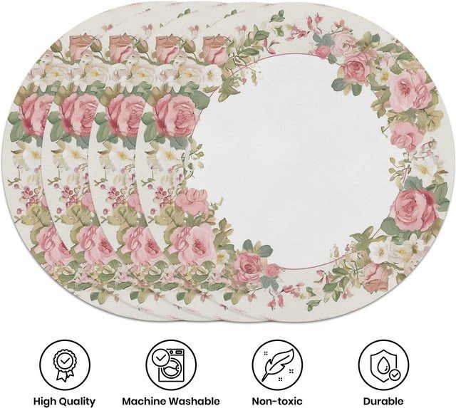 VIKAMA Platzset Set mit Rosenblumen-Design, 4er Pack, rund, für Tischdekoration und Nachmittagstee - Bild 1