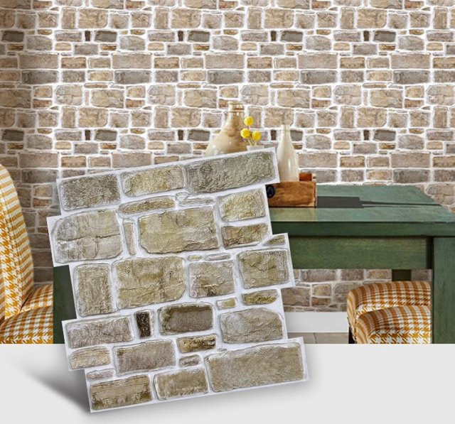 10 Stück selbstklebende 3D-Wandpaneele von commomy in Beige im Stone-Look für deine Wanddekoration - Bild 1